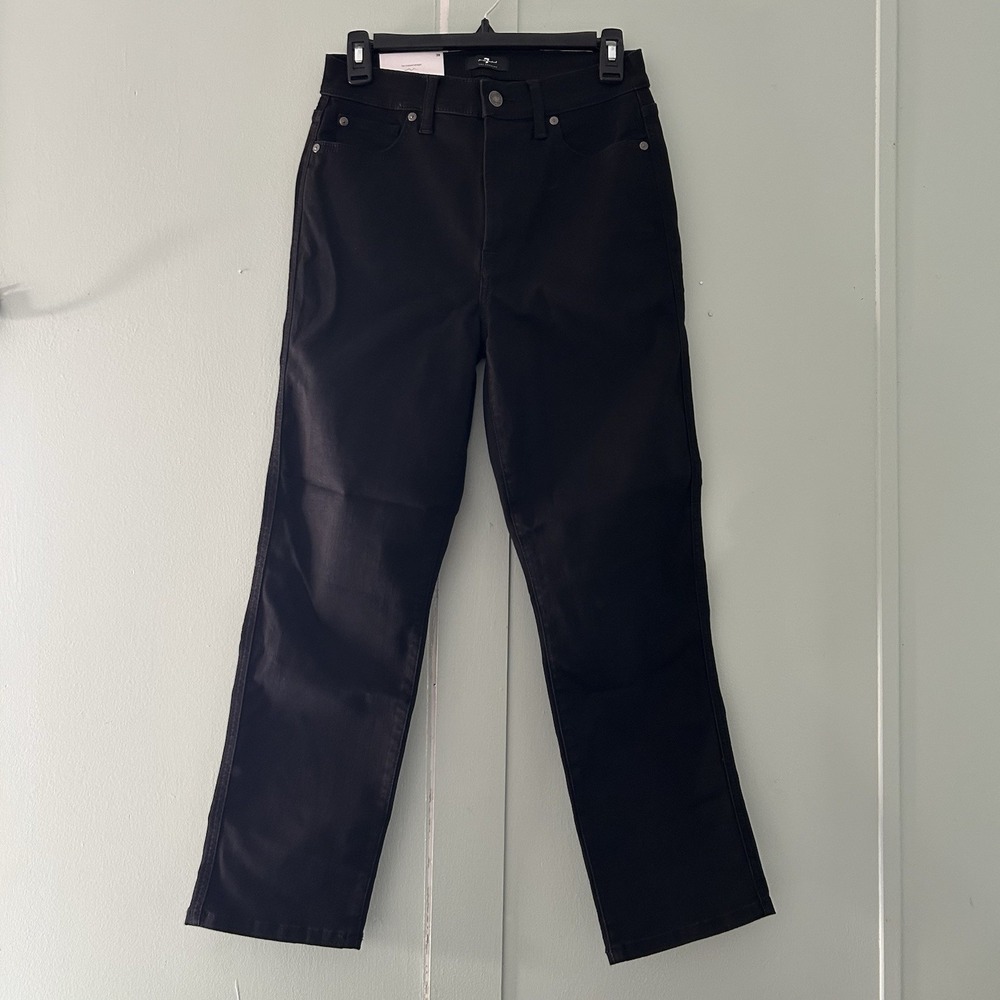 7 For All Mankind Black Jeans Size 28 High Waist Cropped Straight NWT MSRP $198 - Picture 2 of 7